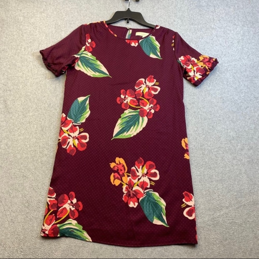 LOFT Dress Womens Petite Small SP Burgundy Floral
Short Sleeve Lined Work Office